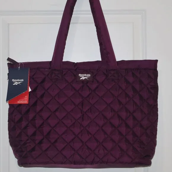 Reebok Barbara Quilted Dark Purple Tote Bag 17L NWT - Picture 2 of 11